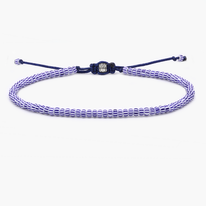 2mm Glass Beads Adjustable Bracelet (Blue/White)-Bracelet-Kompsós