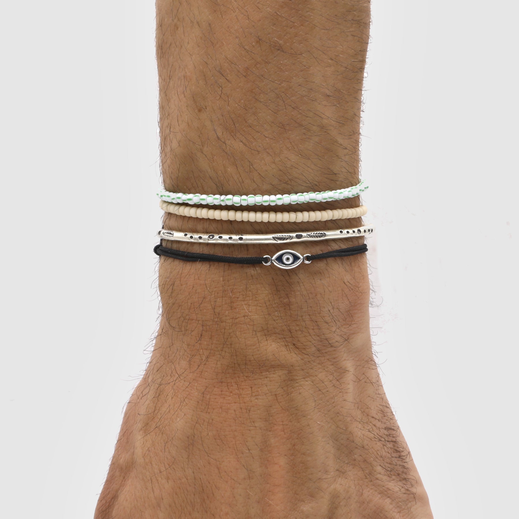2mm Glass Beads Adjustable Bracelet (Cream)-Bracelet-Kompsós