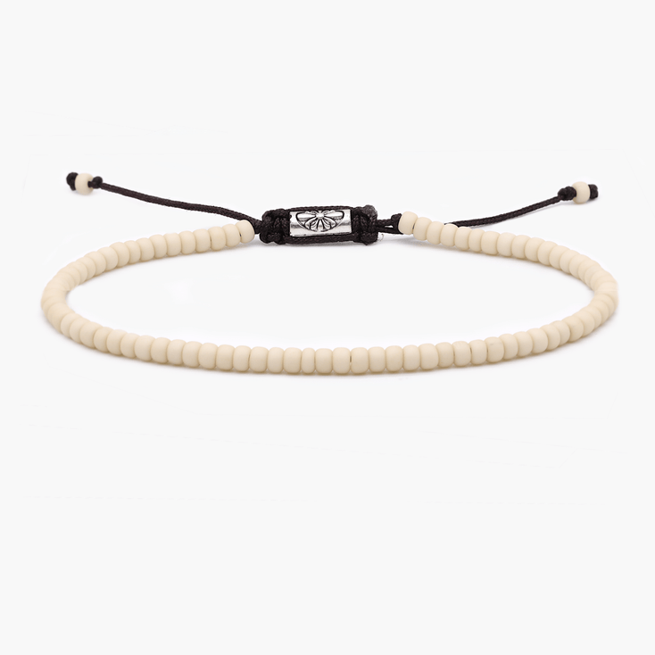 2mm Glass Beads Adjustable Bracelet (Cream)-Bracelet-Kompsós