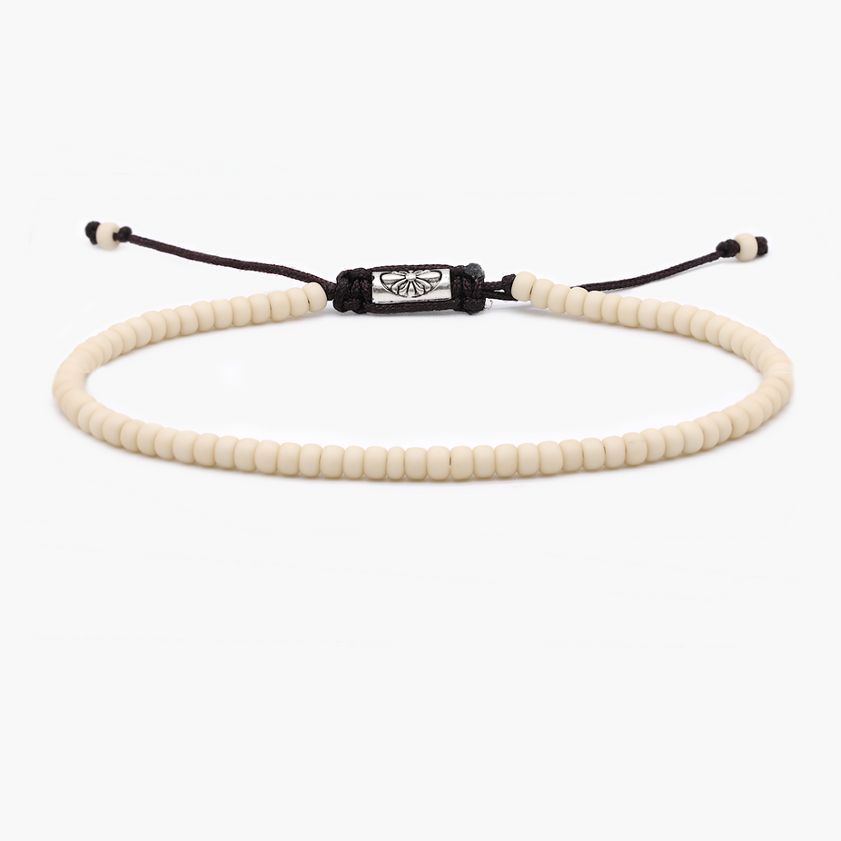 2mm Glass Beads Adjustable Bracelet (Cream)-Bracelet-Kompsós