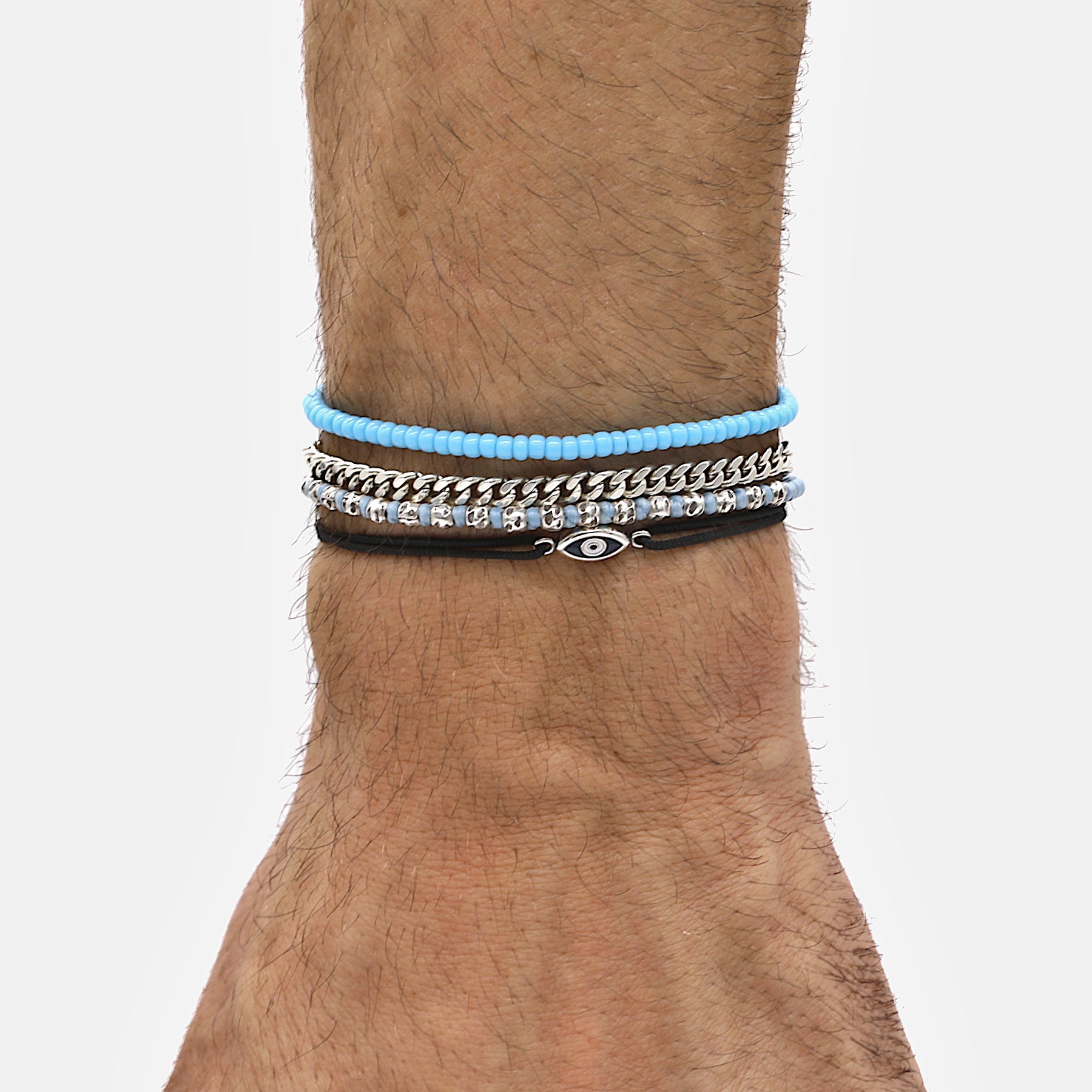 2mm Glass Beads Adjustable Bracelet (Mykonos Blue)-Bracelet-Kompsós