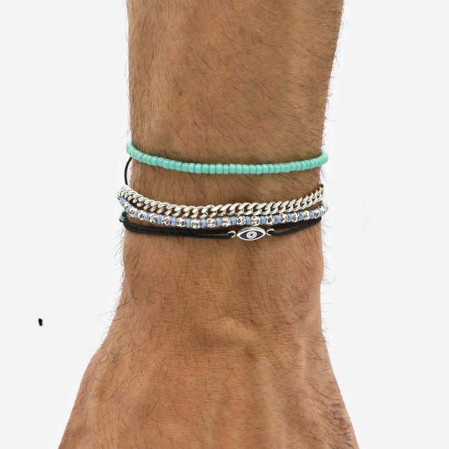 2mm Glass Beads Adjustable Bracelet (Turquoise)-Bracelet-Kompsós