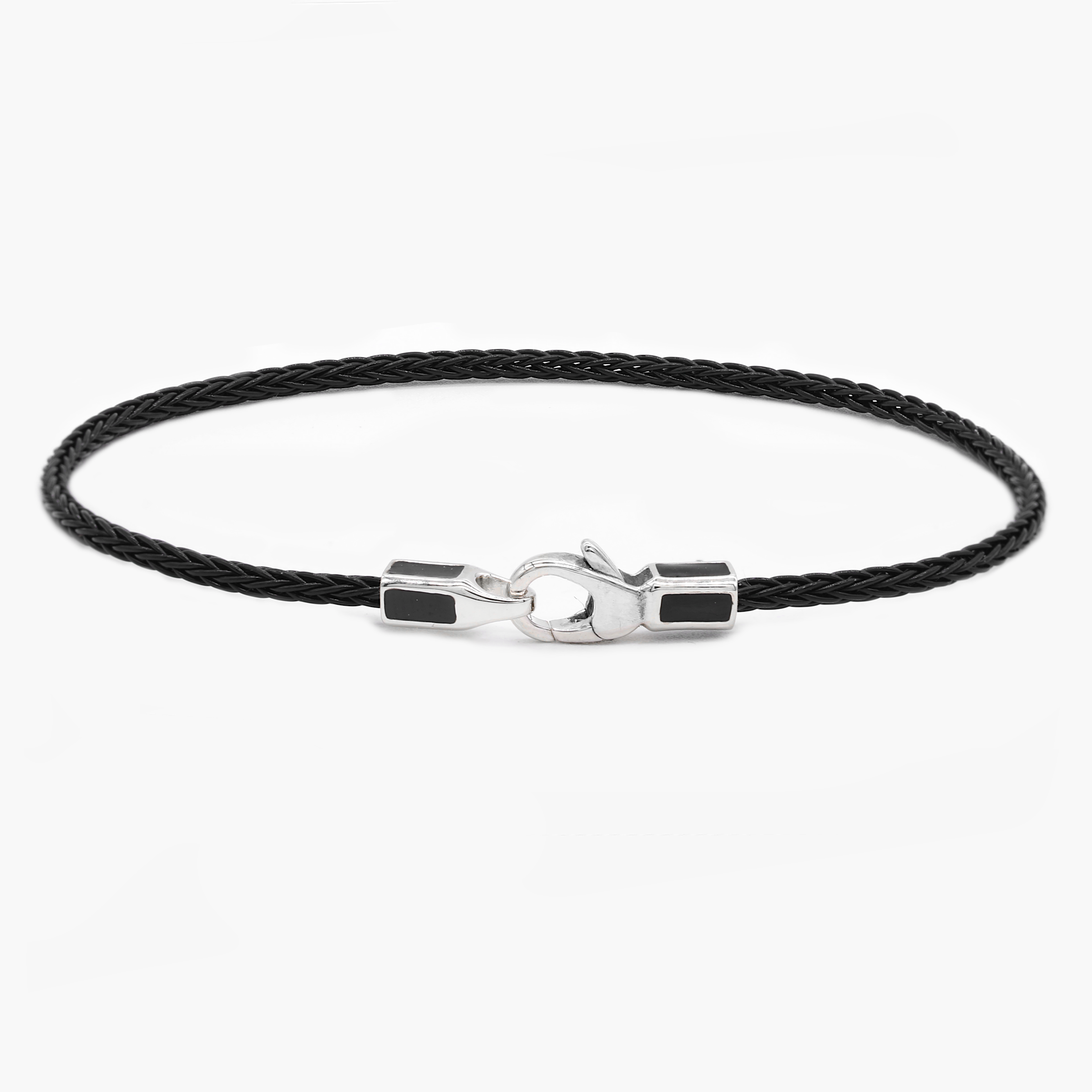 2mm Sailing Cable Bracelet With Sterling Silver Clasp (Black)-Bracelet-Kompsós