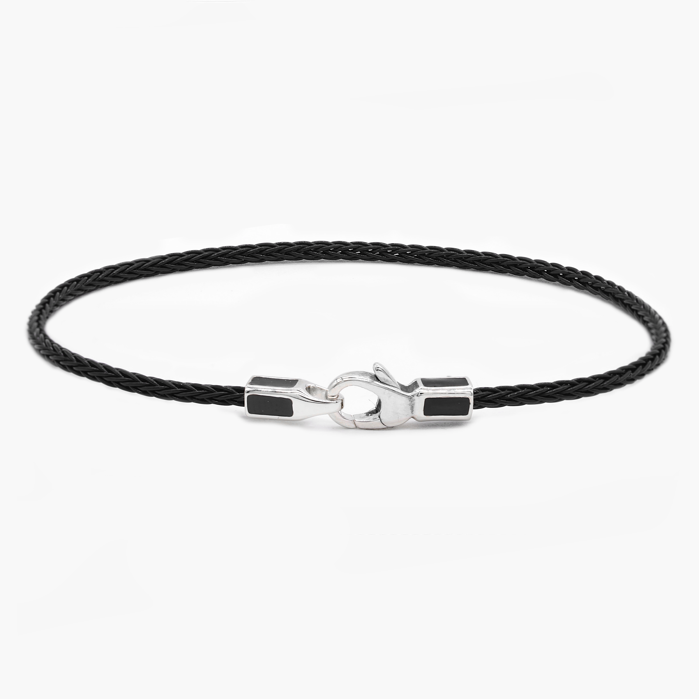 2mm Sailing Cable Bracelet With Sterling Silver Clasp (Black)-Bracelet-Kompsós