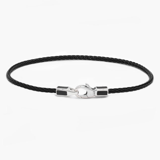 2mm Sailing Cable Bracelet With Sterling Silver Clasp (Black)-Bracelet-Kompsós