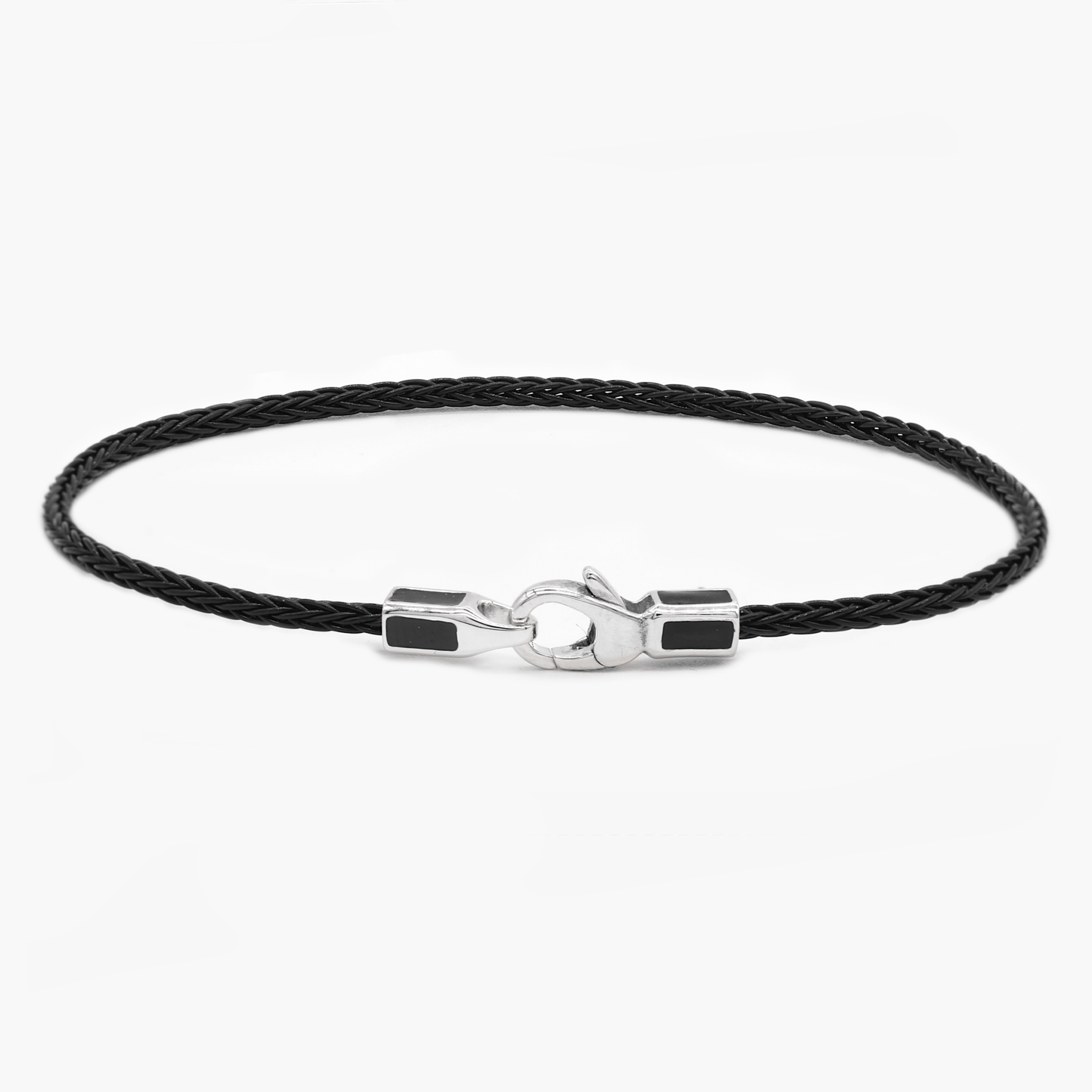 2mm Sailing Cable Bracelet With Sterling Silver Clasp (Black)-Bracelet-Kompsós