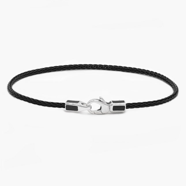 2mm Sailing Cable Bracelet With Sterling Silver Clasp (Black)-Bracelet-Kompsós