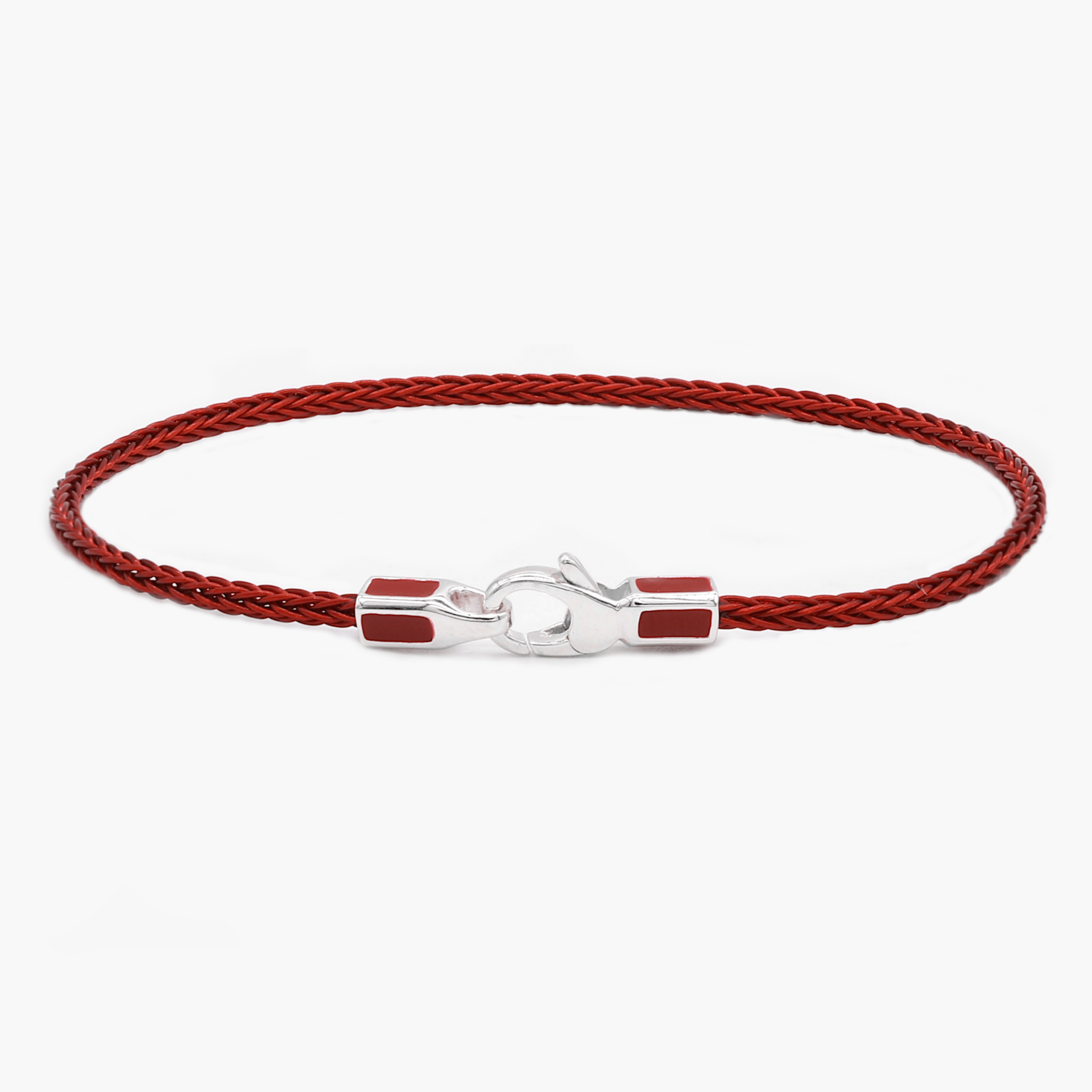 2mm Sailing Cable Bracelet With Sterling Silver Clasp (Red)-Bracelet-Kompsós