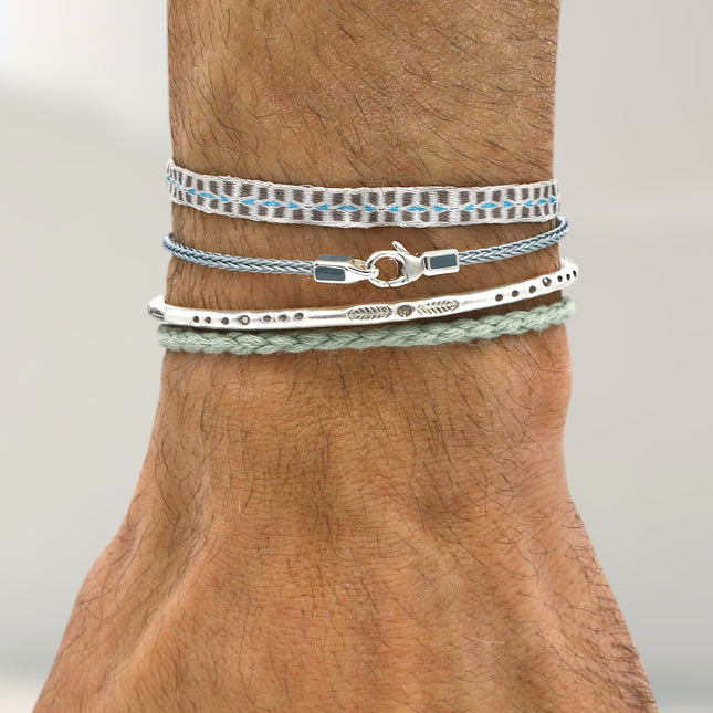 2mm Sailing Cable Bracelet With Sterling Silver Clasp (Slate Blue)-Bracelet-Kompsós
