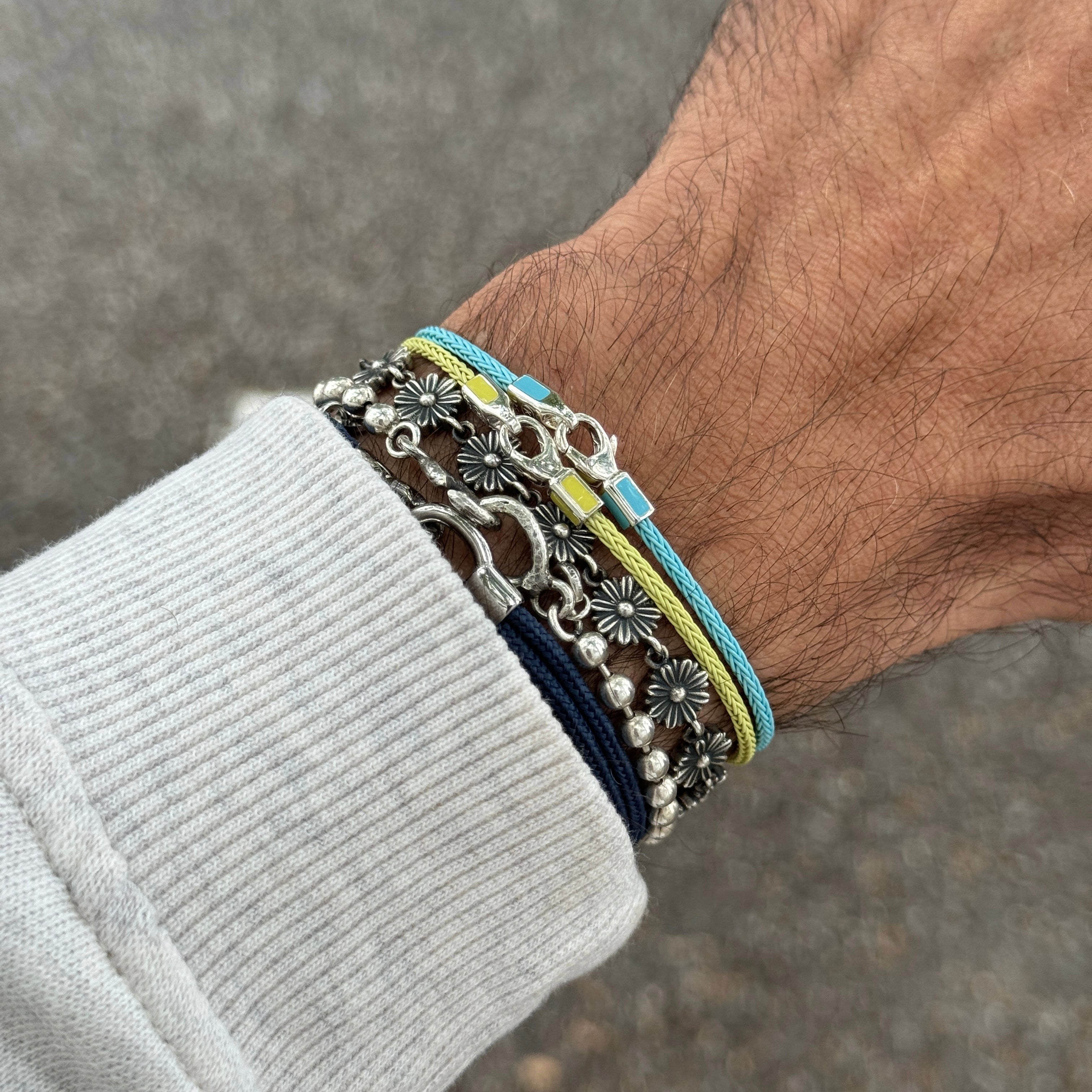 2mm Sailing Cable Bracelet With Sterling Silver Clasp (Slate Blue)-Bracelet-Kompsós