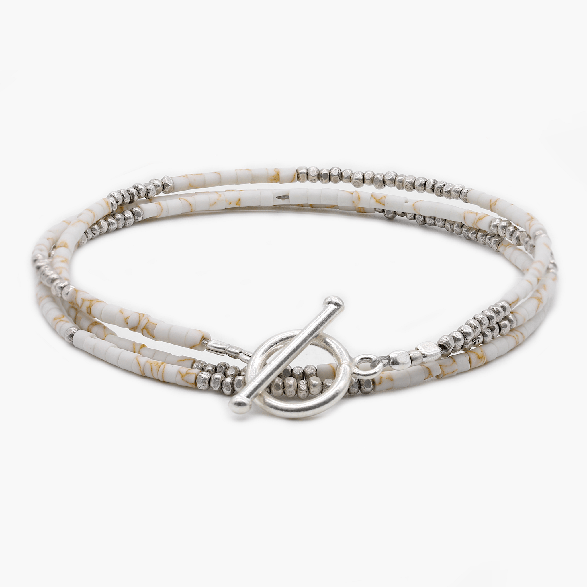 3 Laps Bracelet With Afghani And Sterling Silver Beads-Bracelet-Kompsós