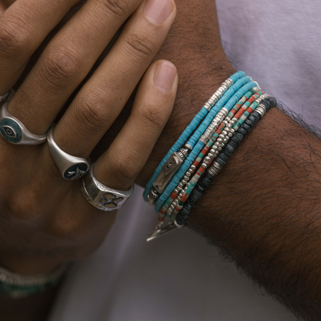 3 Laps Bracelet With Afghani And Sterling Silver Beads-Bracelet-Kompsós