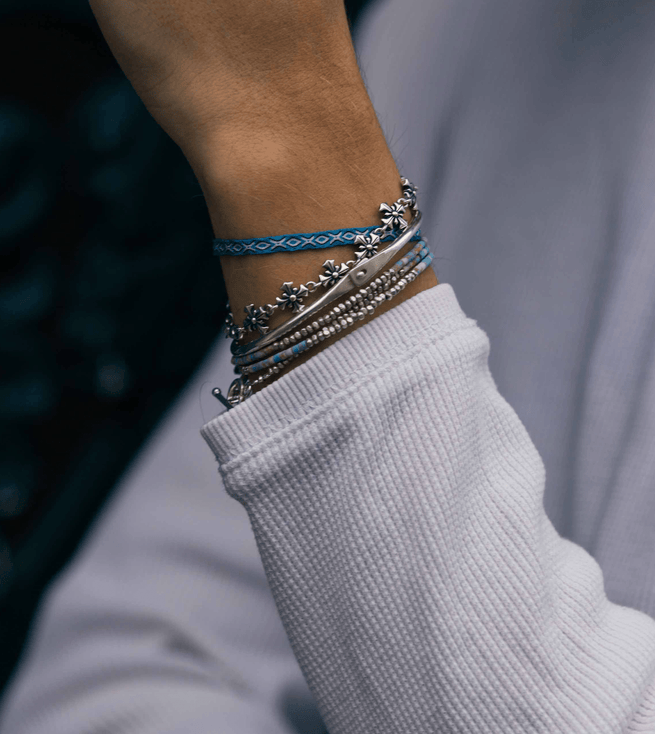 3 Laps Bracelet With Afghani And Sterling Silver Beads-Bracelet-Kompsós