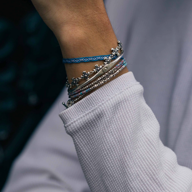 3 Laps Bracelet With Afghani And Sterling Silver Beads-Bracelet-Kompsós