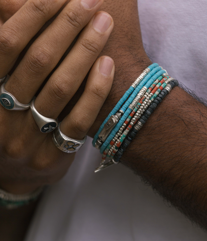 3 Laps Bracelet With Afghani And Sterling Silver Beads-Bracelet-Kompsós
