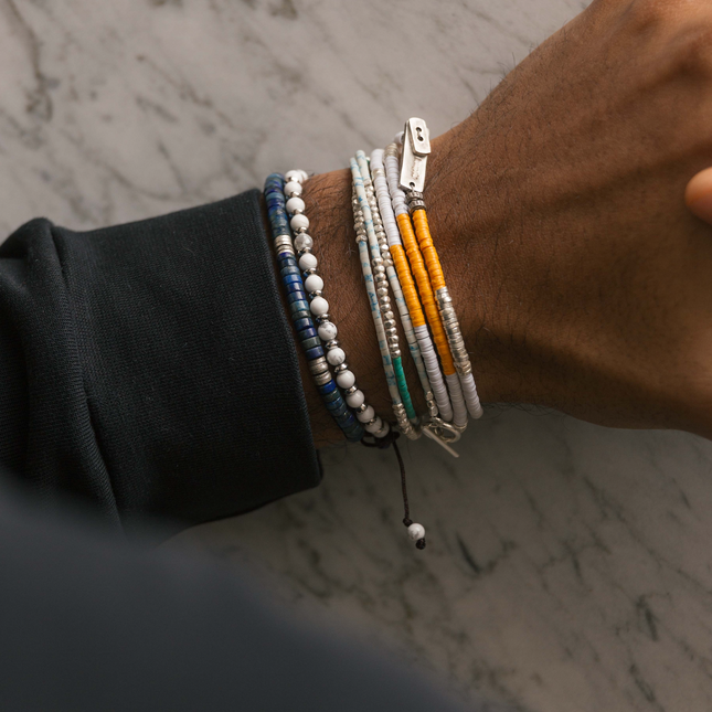 3 Laps Bracelet With Afghani And Sterling Silver Beads-Bracelet-Kompsós