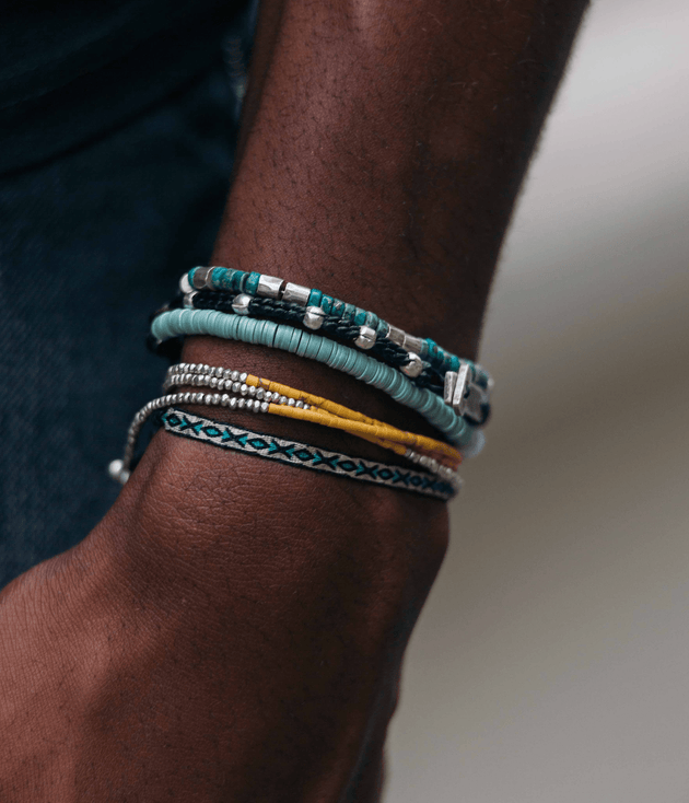 3 Laps Bracelet With Afghani And Sterling Silver Beads-Bracelet-Kompsós