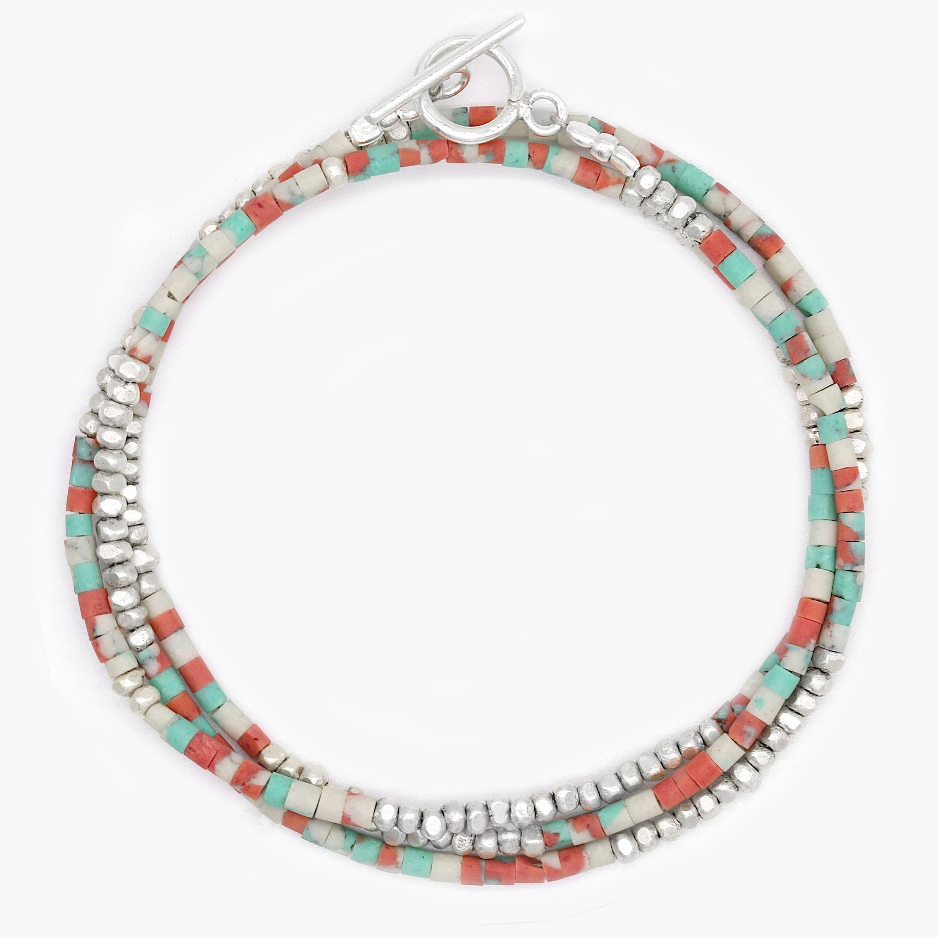 3 Laps Bracelet With Afghani And Sterling Silver Beads-Bracelet-Kompsós