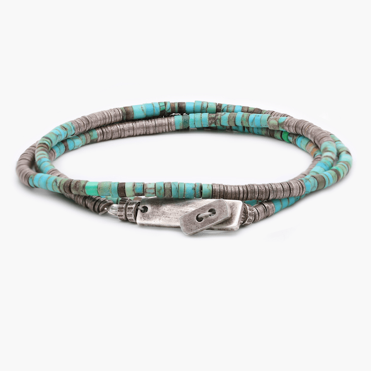 3 Laps Bracelet With Arizona Turquoise And Sterling Silver Beads-Bracelet-Kompsós