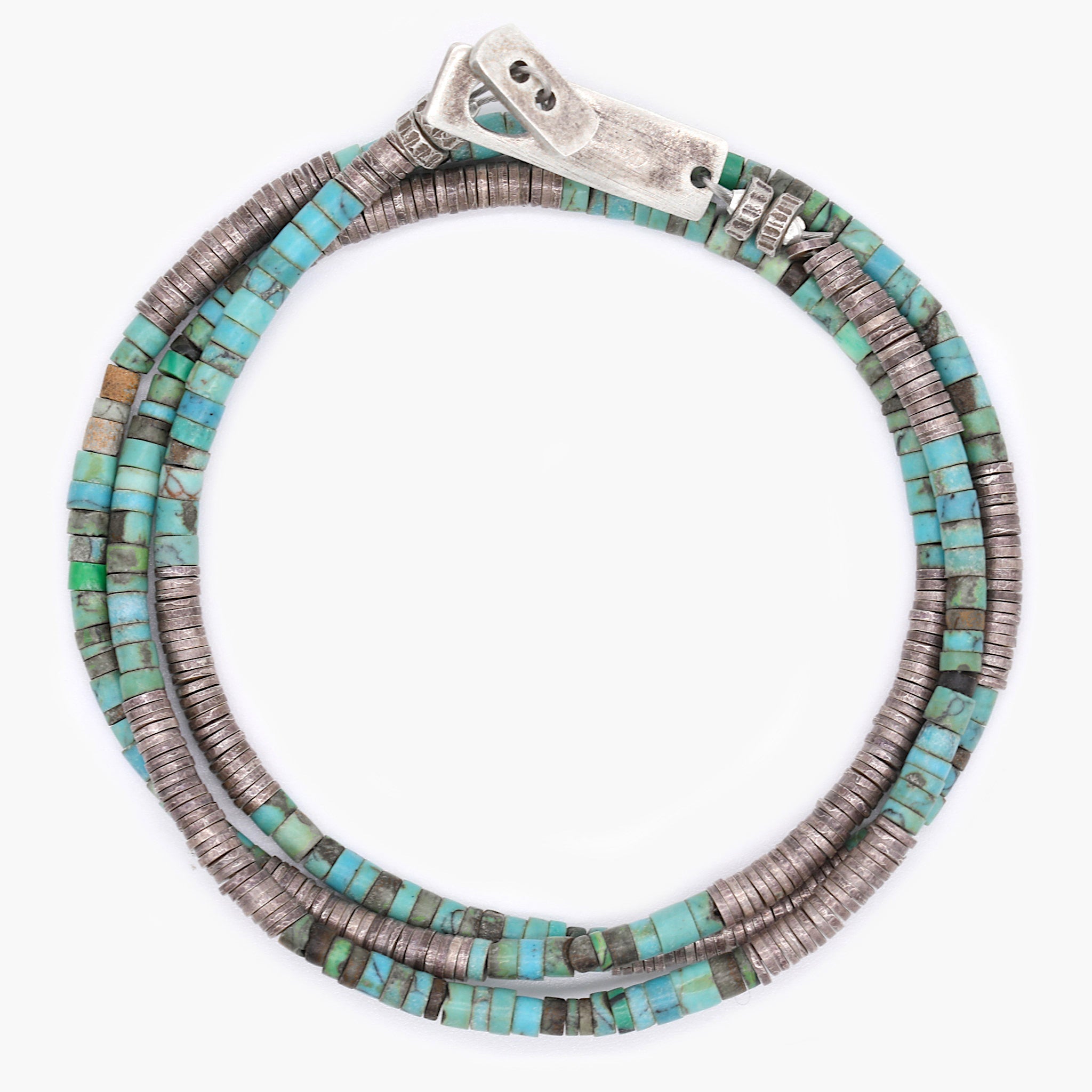 3 Laps Bracelet With Arizona Turquoise And Sterling Silver Beads-Bracelet-Kompsós