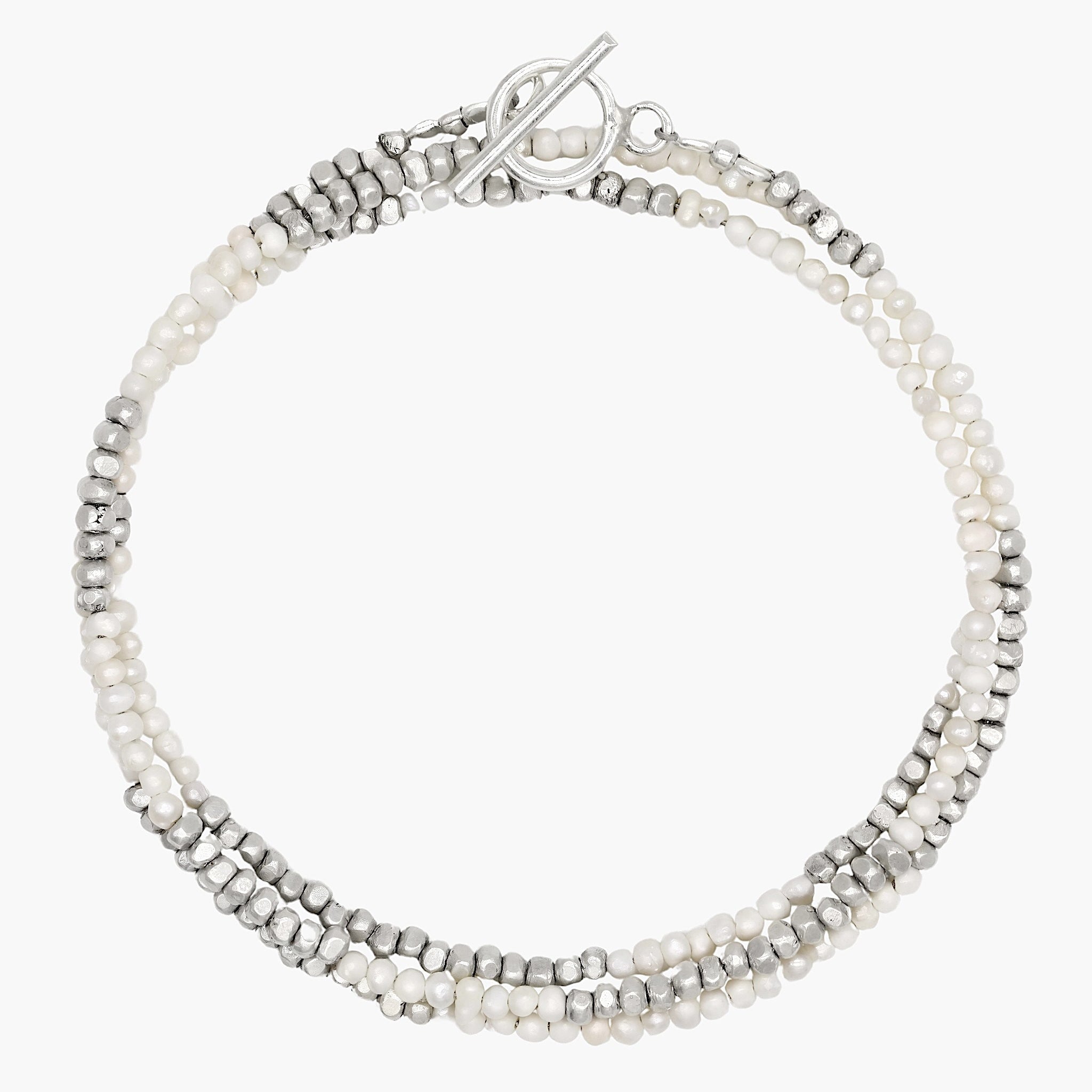 3 Laps Bracelet With Freshwater Pearls And Sterling Silver Beads-Bracelet-Kompsós
