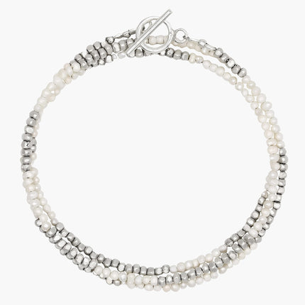 3 Laps Bracelet With Freshwater Pearls And Sterling Silver Beads-Bracelet-Kompsós