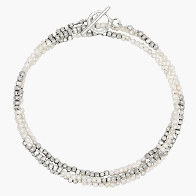 3 Laps Bracelet With Freshwater Pearls And Sterling Silver Beads-Bracelet-Kompsós