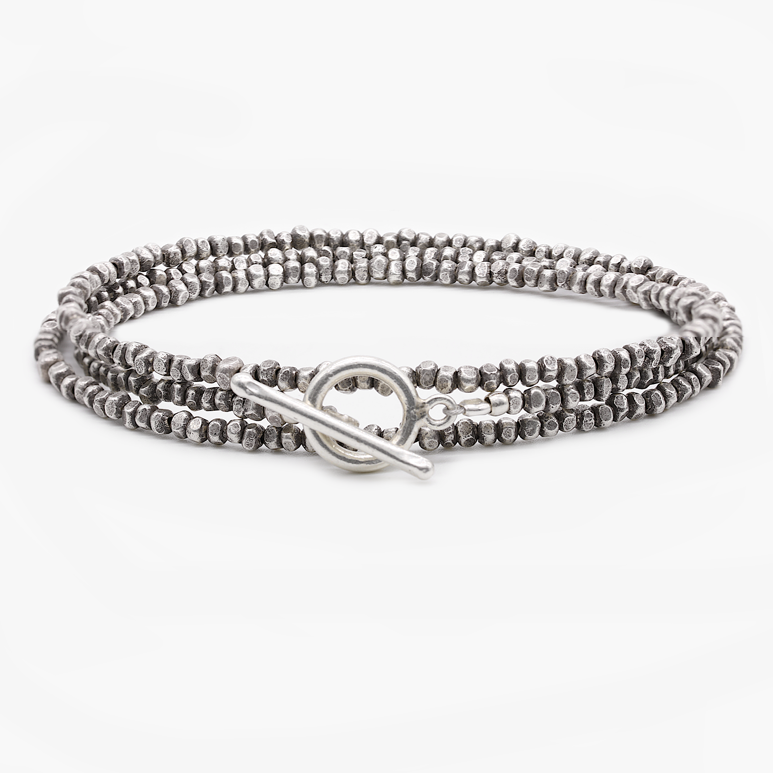 3 Laps Bracelet With Hand-Forged Silver Beads-Bracelet-Kompsós