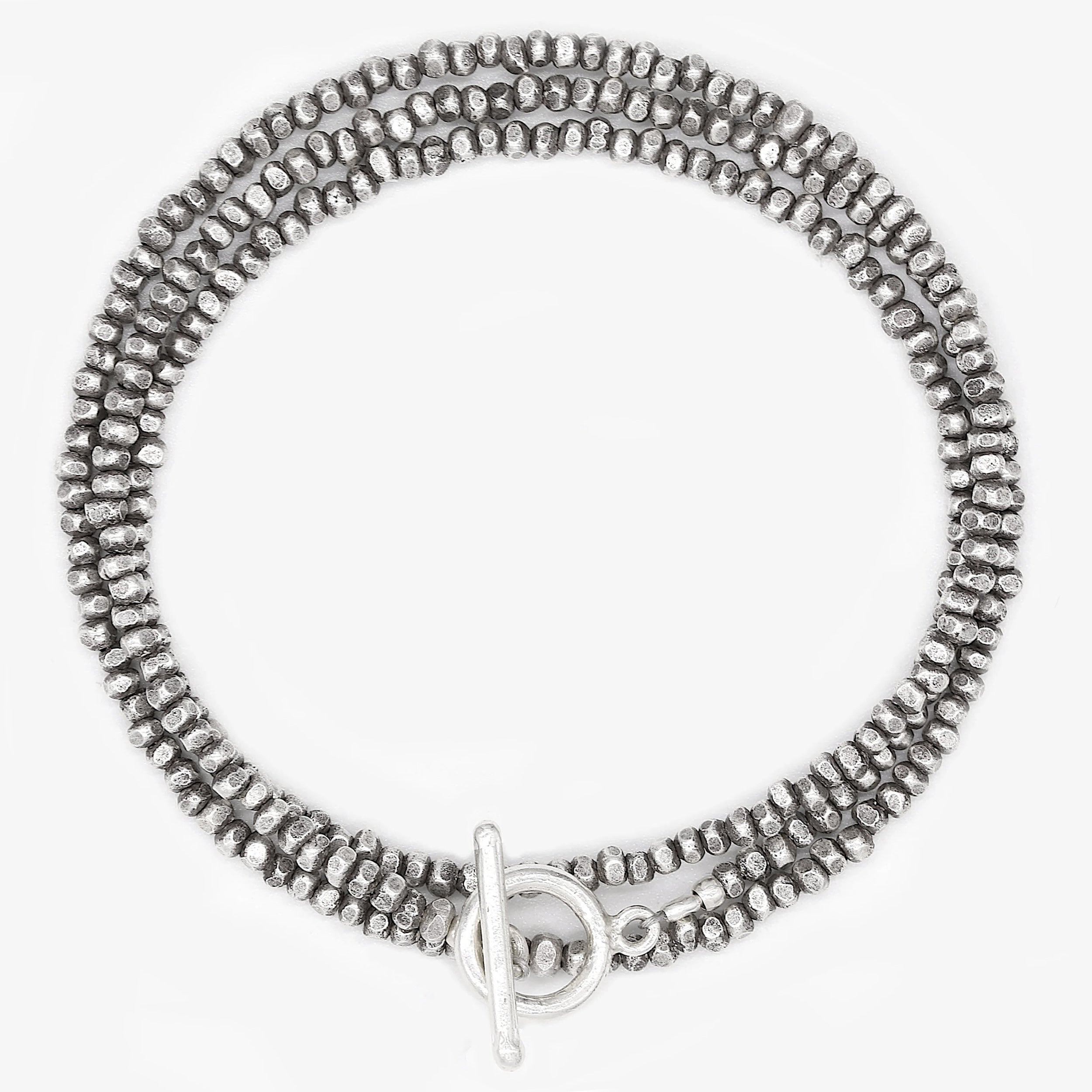 3 Laps Bracelet With Hand-Forged Silver Beads-Bracelet-Kompsós