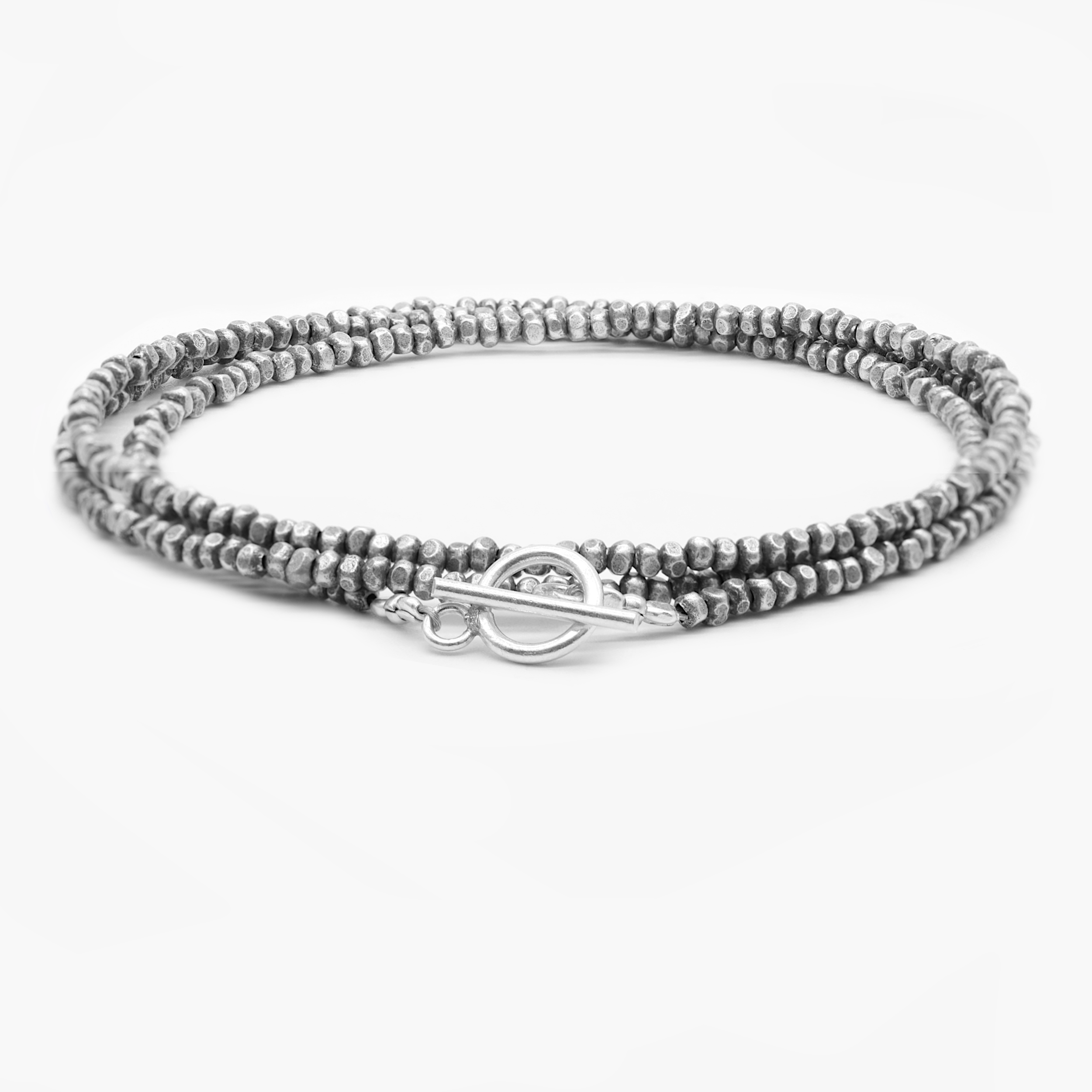 3 Laps Bracelet With Hand-Forged Silver Beads-Bracelet-Kompsós