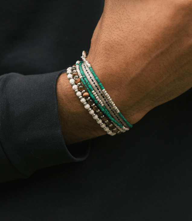 3 Laps Bracelet With Malachite And Sterling Silver Beads-Bracelet-Kompsós