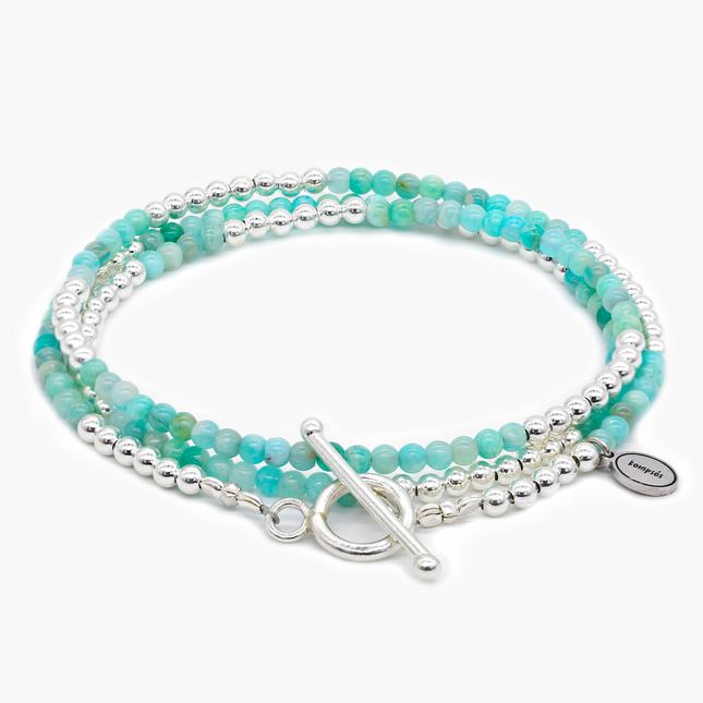 3 Laps Bracelet With Natural Amazonite And Sterling Silver Beads-Bracelet-Kompsós