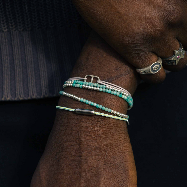 3 Laps Bracelet With Natural Amazonite And Sterling Silver Beads-Bracelet-Kompsós