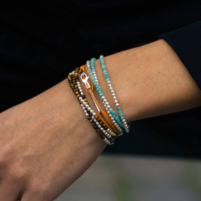 3 Laps Bracelet With Natural Amazonite And Sterling Silver Beads-Bracelet-Kompsós