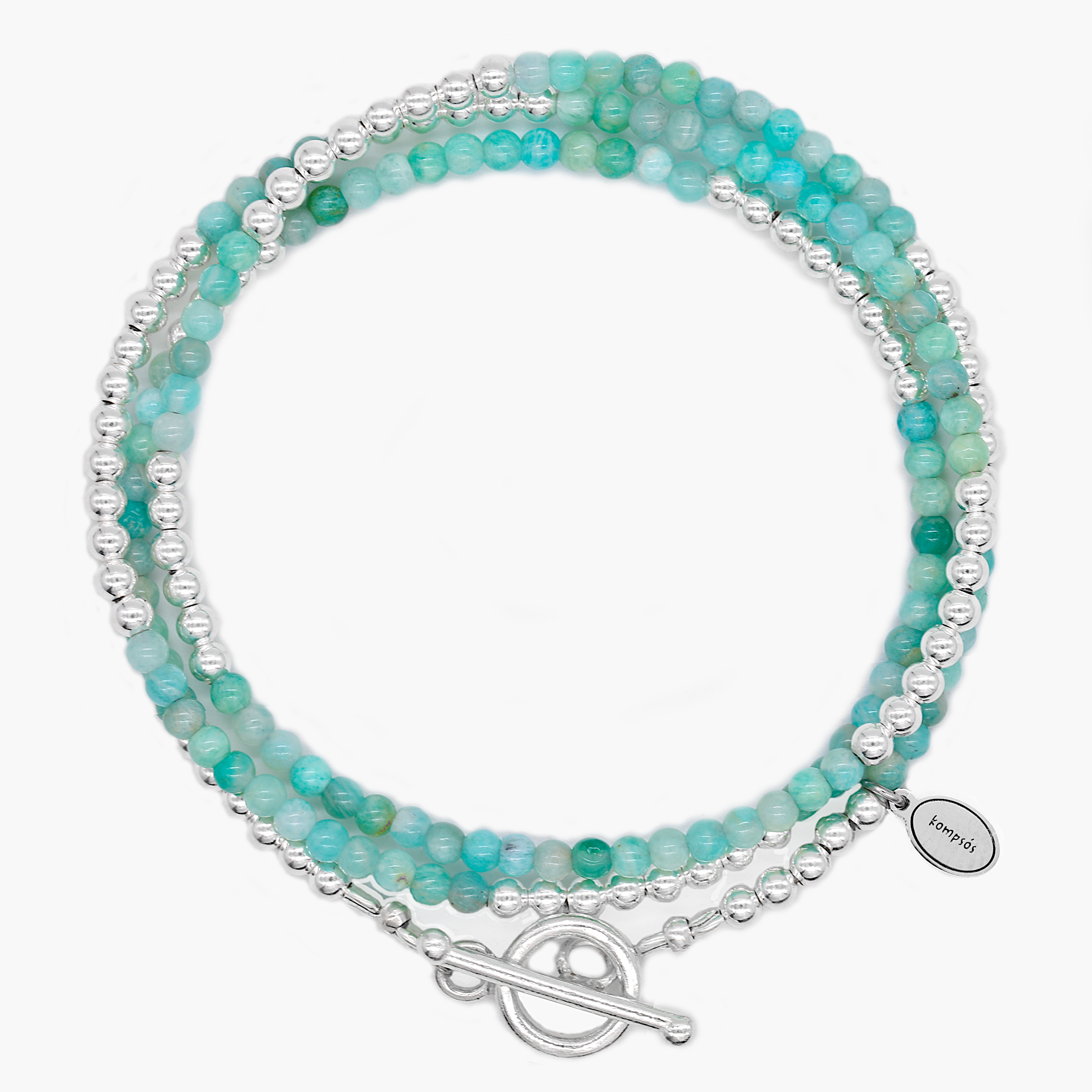 3 Laps Bracelet With Natural Amazonite And Sterling Silver Beads-Bracelet-Kompsós