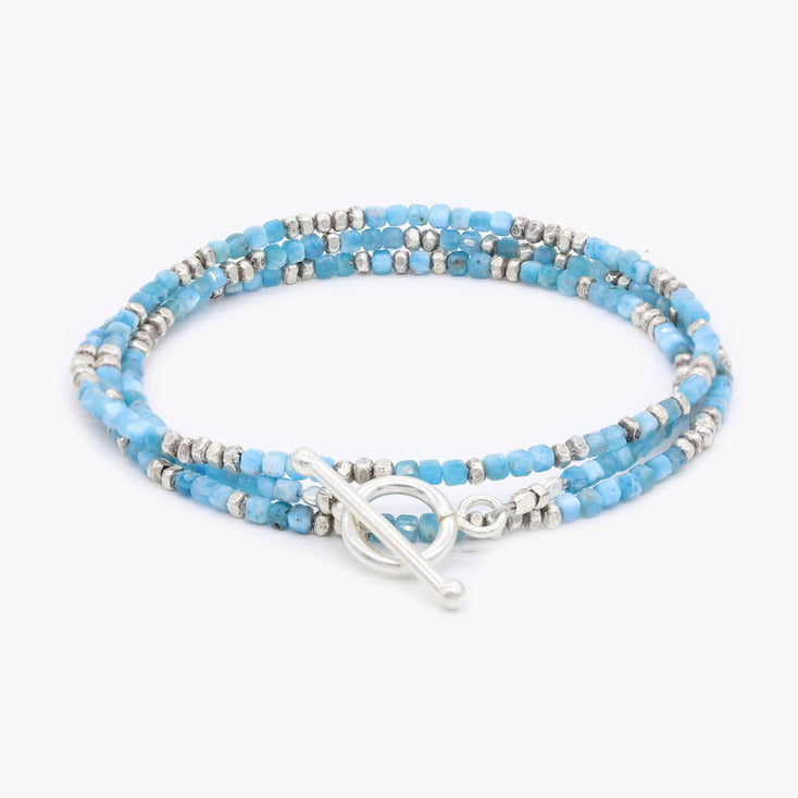 3 Laps Bracelet With Natural Apatite And Sterling Silver Beads-Bracelet-Kompsós