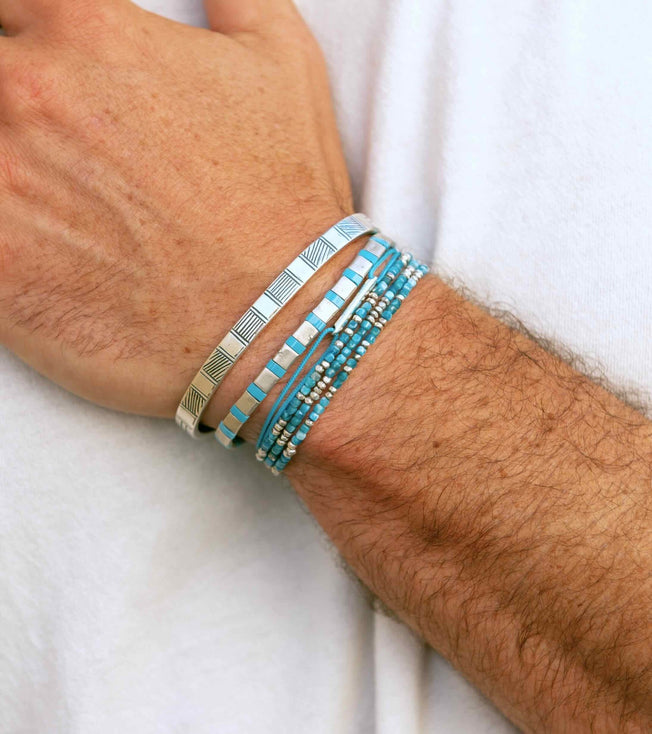 3 Laps Bracelet With Natural Apatite And Sterling Silver Beads-Bracelet-Kompsós