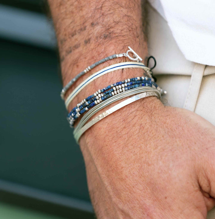 3 Laps Bracelet With Natural Lapis And Sterling Silver Beads-Bracelet-Kompsós