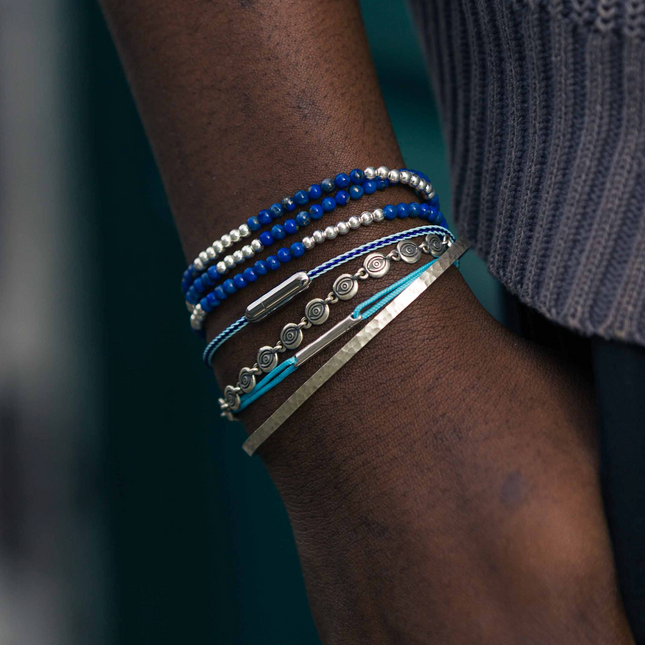 3 Laps Bracelet With Natural Lapis Lazuli And Sterling Silver Beads-Bracelet-Kompsós