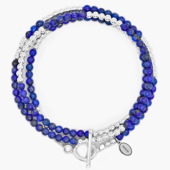 3 Laps Bracelet With Natural Lapis Lazuli And Sterling Silver Beads-Bracelet-Kompsós