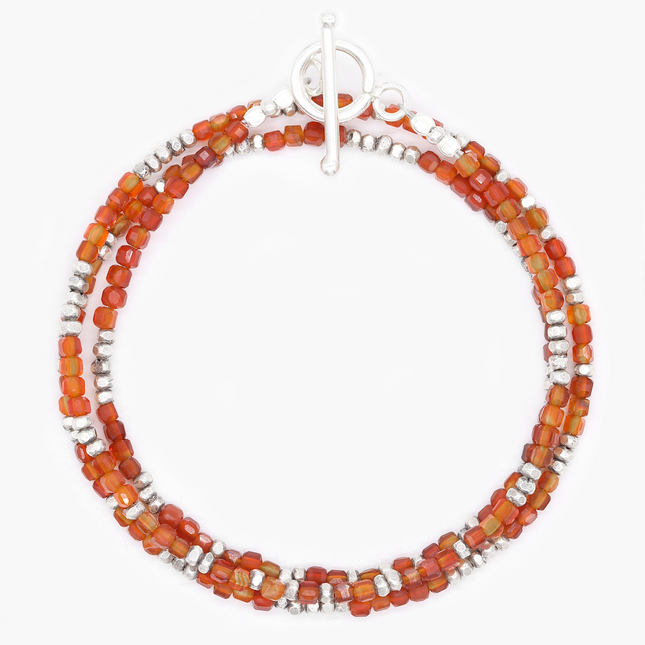 3 Laps Bracelet With Natural Red Agate And Sterling Silver Beads-Bracelet-Kompsós