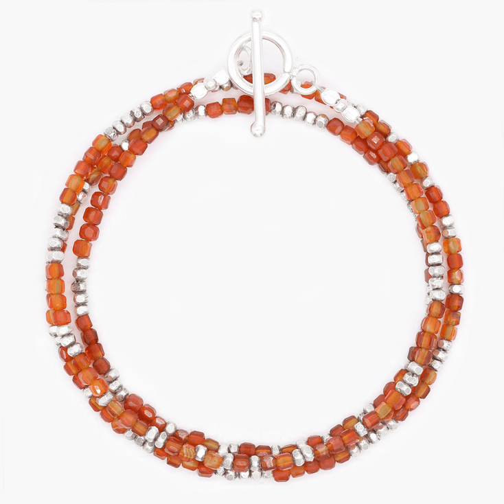 3 Laps Bracelet With Natural Red Agate And Sterling Silver Beads-Bracelet-Kompsós
