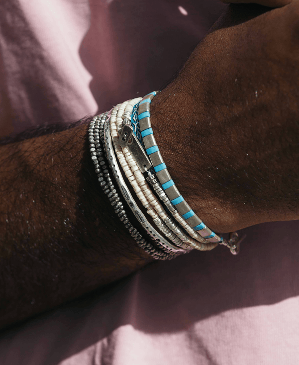 3 Laps Bracelet With Natural Sea Shell And Sterling Silver Beads-Bracelet-Kompsós