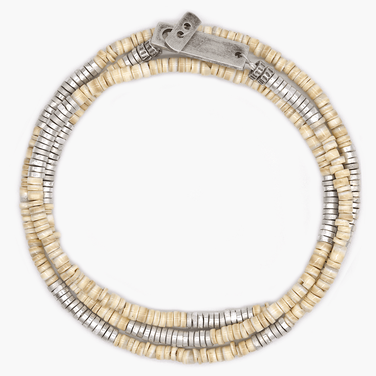 3 Laps Bracelet With Natural Sea Shell And Sterling Silver Beads-Bracelet-Kompsós