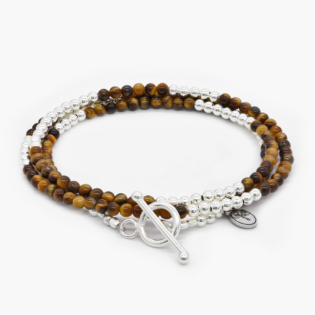 3 Laps Bracelet With Natural Tiger Eye And Sterling Silver Beads-Bracelet-Kompsós