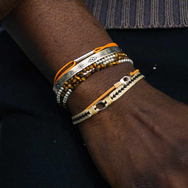 3 Laps Bracelet With Natural Tiger Eye And Sterling Silver Beads-Bracelet-Kompsós