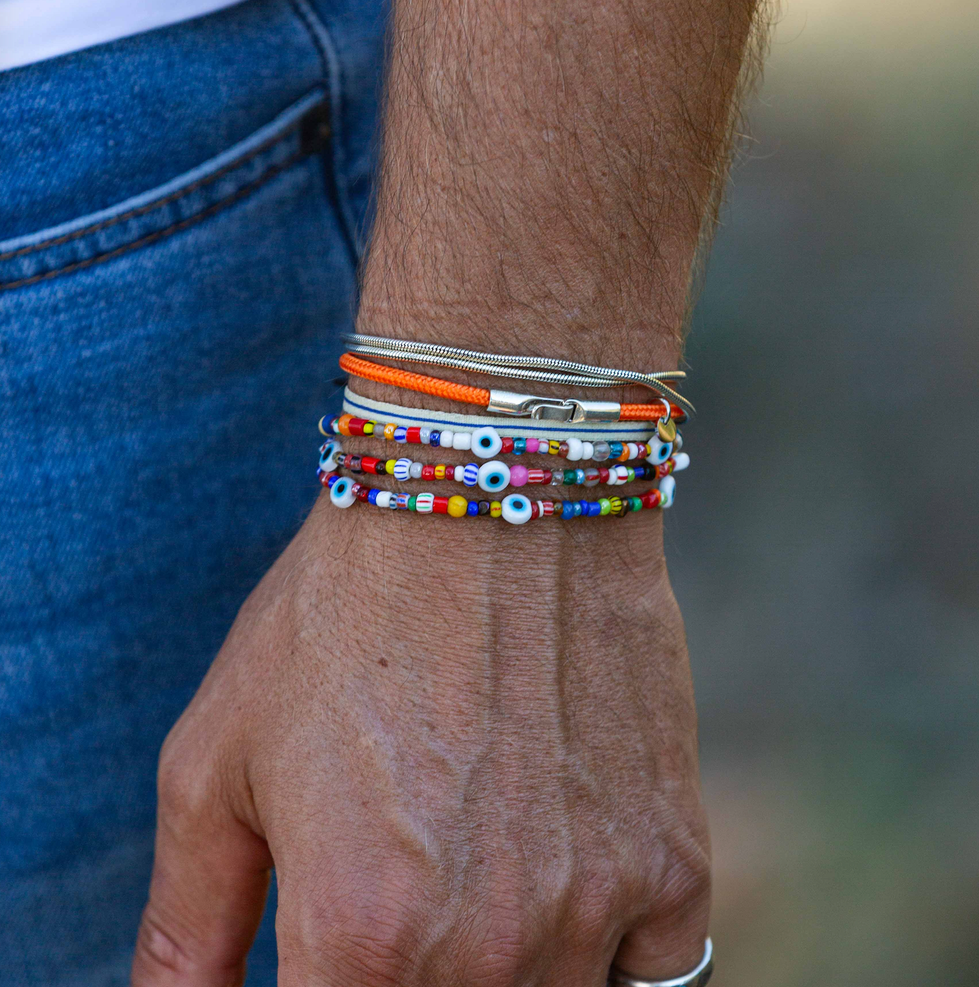 3 Laps Bracelet With Recycled Glass Beads And Evil Eye-Bracelet-Kompsós