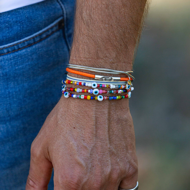 3 Laps Bracelet With Recycled Glass Beads And Evil Eye-Bracelet-Kompsós