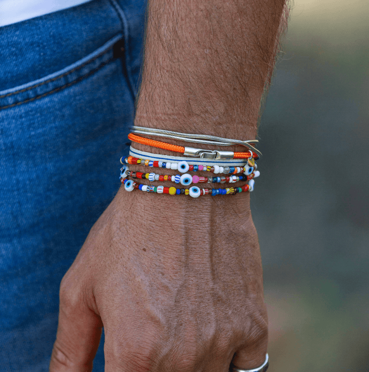 3 Laps Bracelet With Recycled Glass Beads And Evil Eye-Bracelet-Kompsós