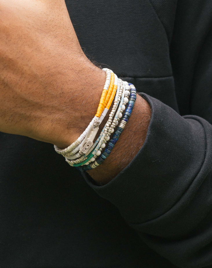3 Laps Bracelet With Vinyl And Sterling Silver Beads (Black)-Bracelet-Kompsós